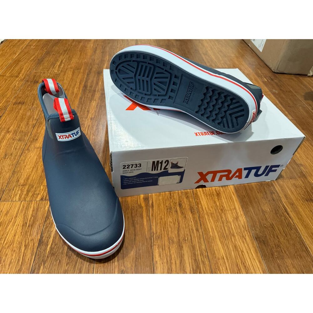 XTRATUF Ankle Deck Boots Men’s 11 Navy Red Waterproof Rubber Slip Resistant